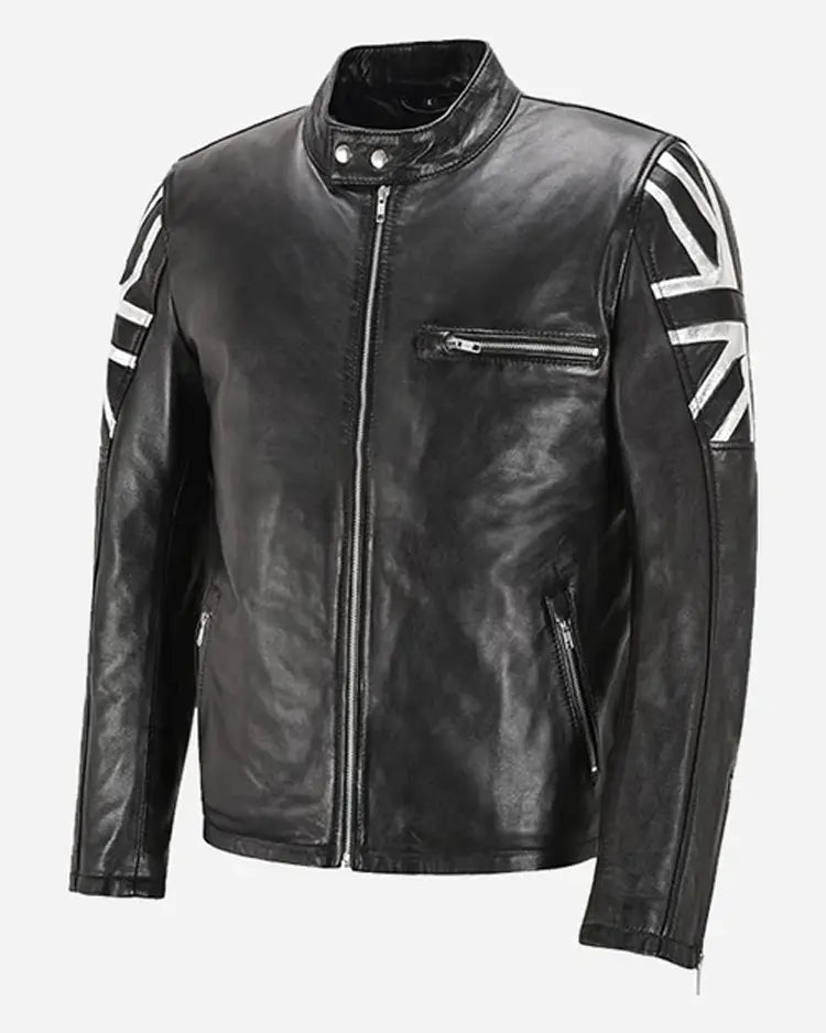 UnionJackSilverAmericaIndependenceDayBikerLeatherJacketForSale