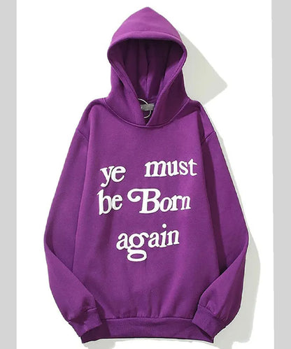 Unisex Hip Hop Ye Must Born Again Hoodie Purple