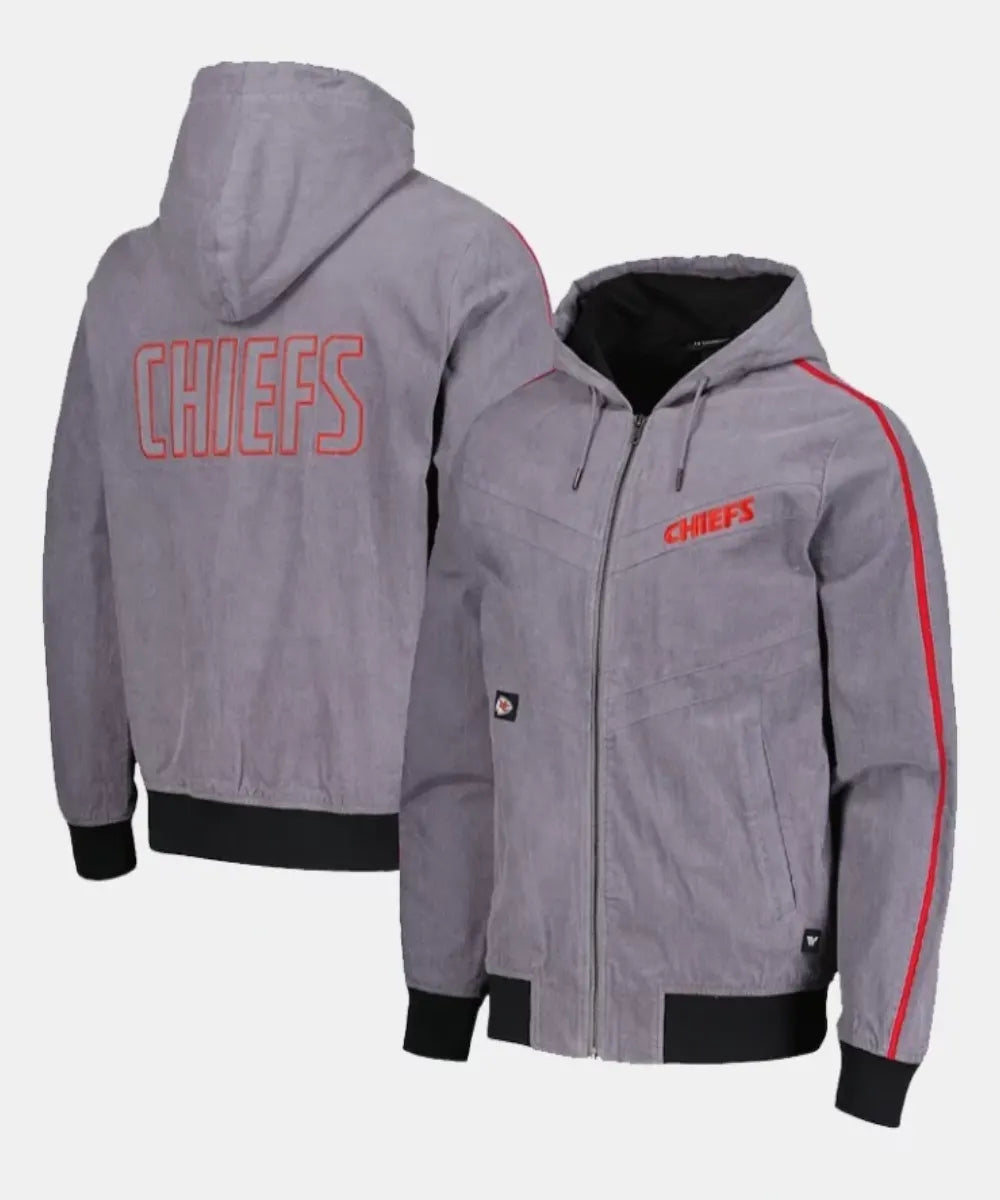 UnisexTheWildCollectiveGrayKansasCityChiefsCorduroyHoodieFull-ZipBomberJacket