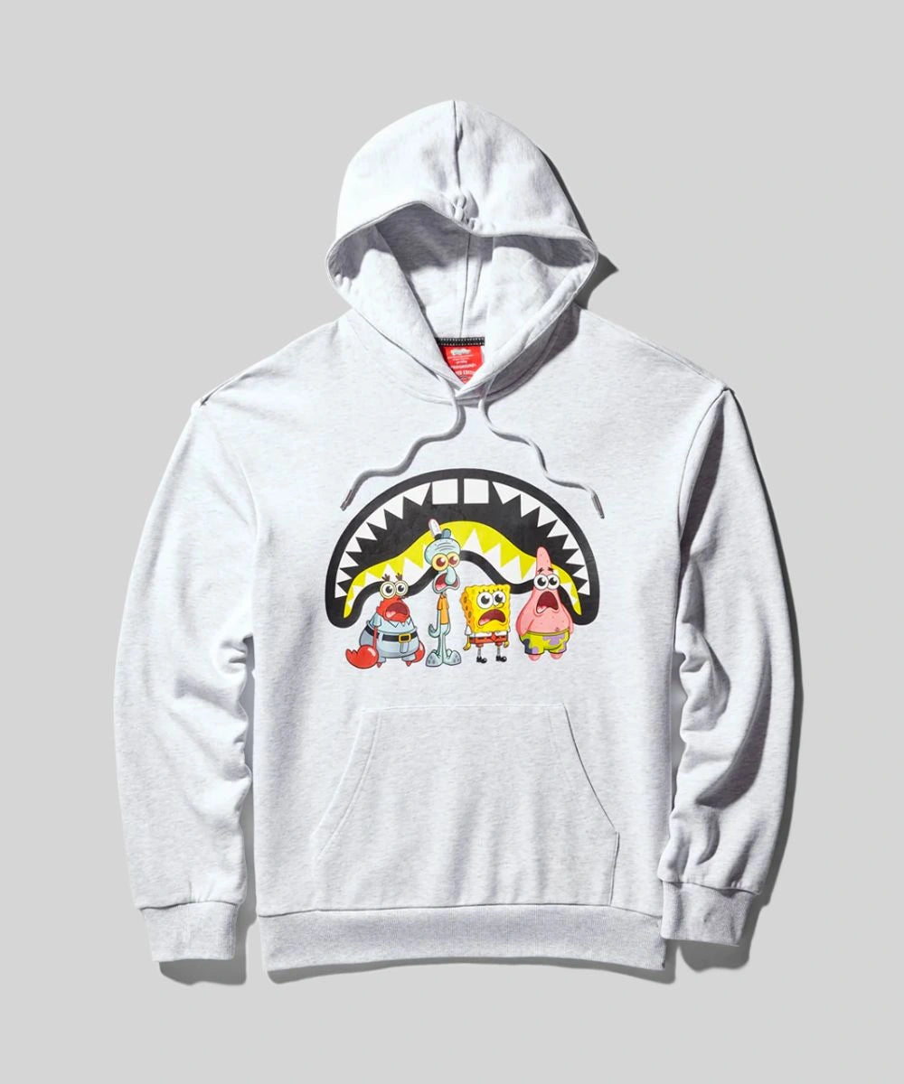 Unisex Spongebob Crew Shark Pullover Hoodie Light Grey
