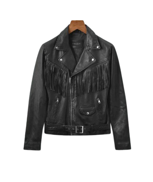 Brando Black Leather Fringe Biker Leather Jacket