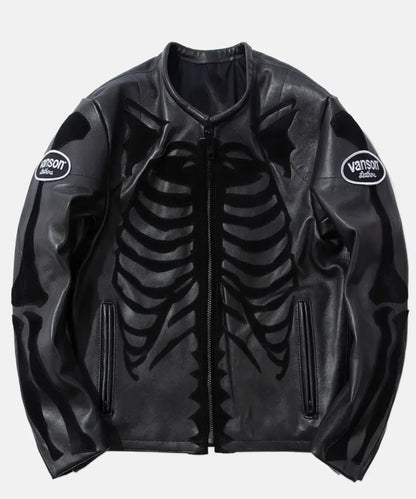 VansonBonesFlat-TrackAllBlackLeatherJacket