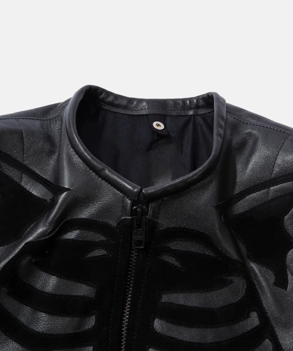 VansonBonesFlatTrackAllBlackLeatherJacket