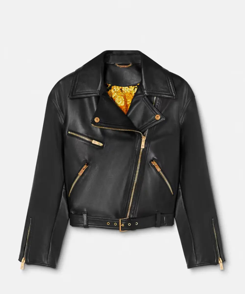 VersaceBlackCropLeatherJacket