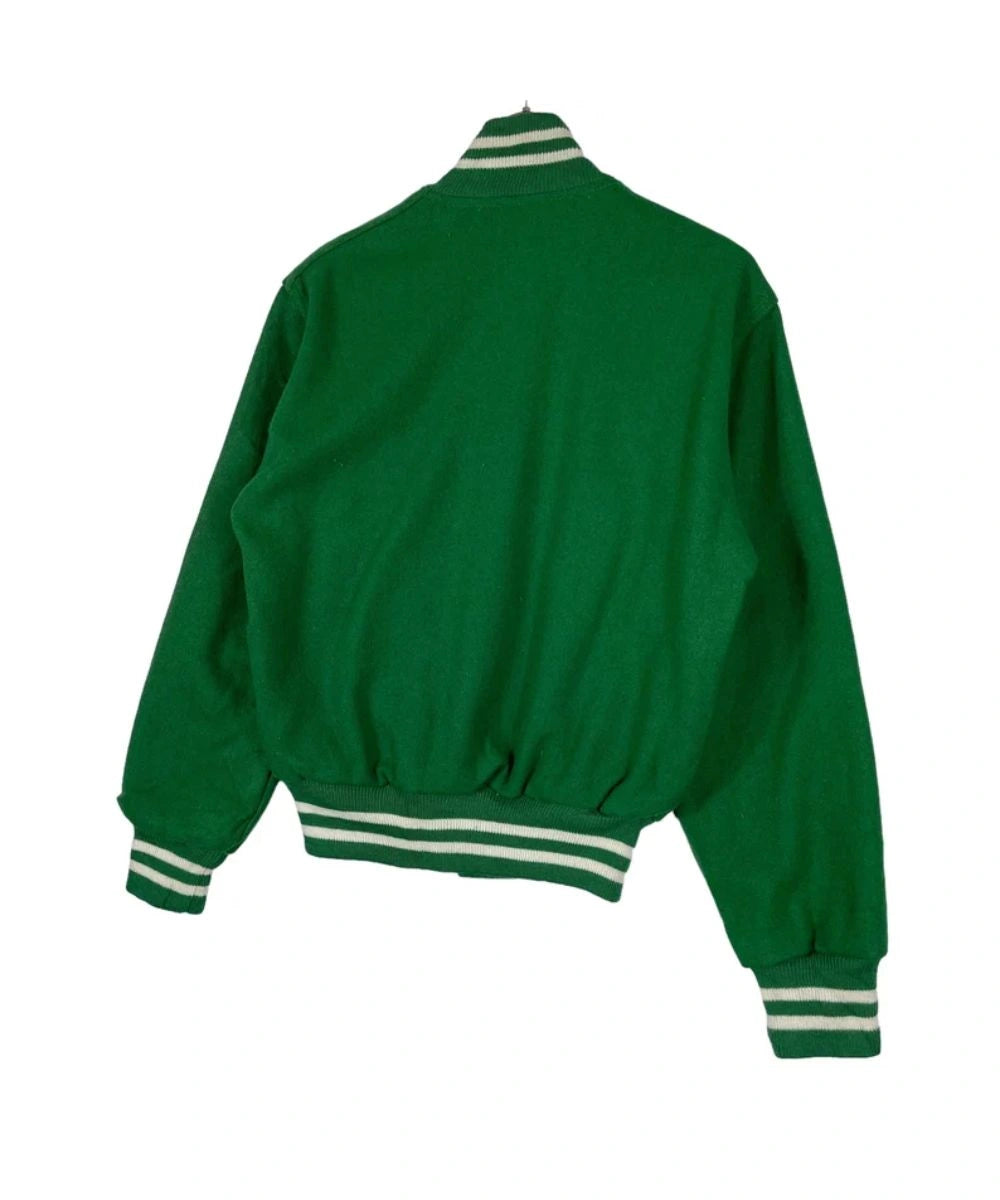 Vintage 90s Full Snap Green Varsity Bomber Jacket