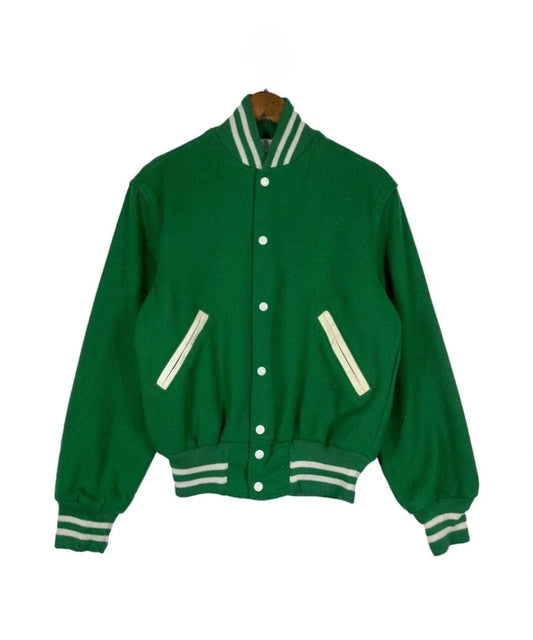 Vintage 90s Full Snap Green Varsity Jacket