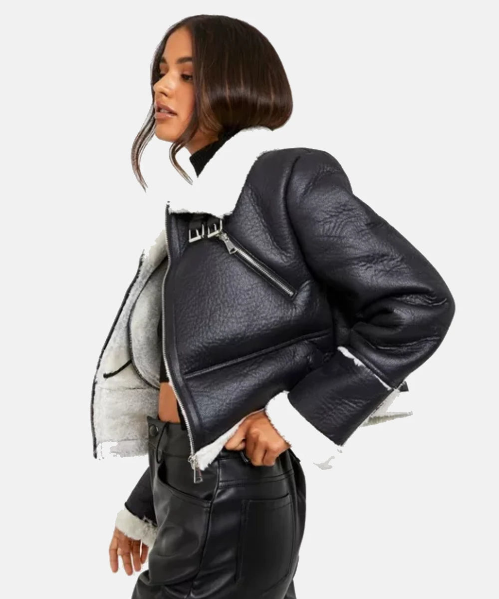 WomenAviatorCroppedBlackLeatherShearlingJacket