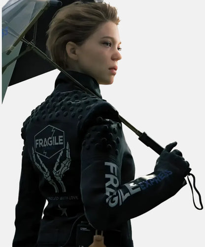 WomenDeathStrandingFragileExpressLeaSeydouxBlackLeatherJacket