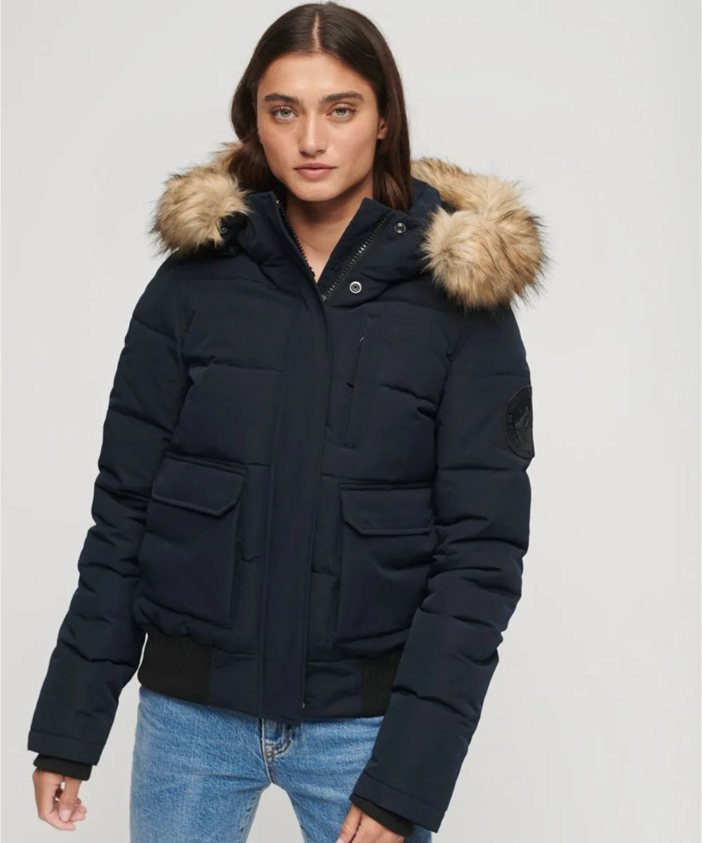 Hooded Everest Puffer Bomber Blue Jacket