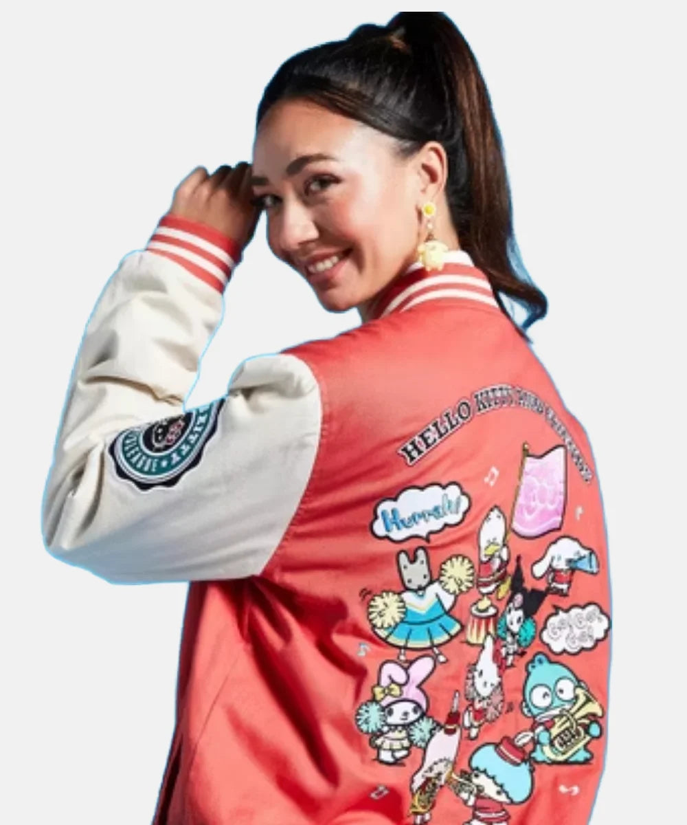 WomenSanrioTeasesHelloKittyFriendsVarsityBomberJacket