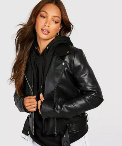 Women Belted Biker Jacket