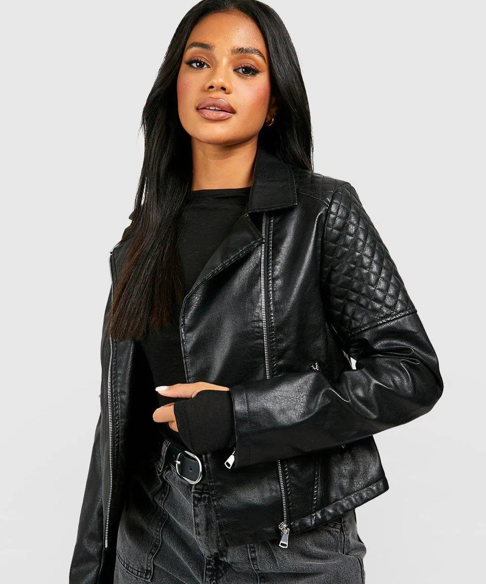 Women Durable Black Biker Jacket