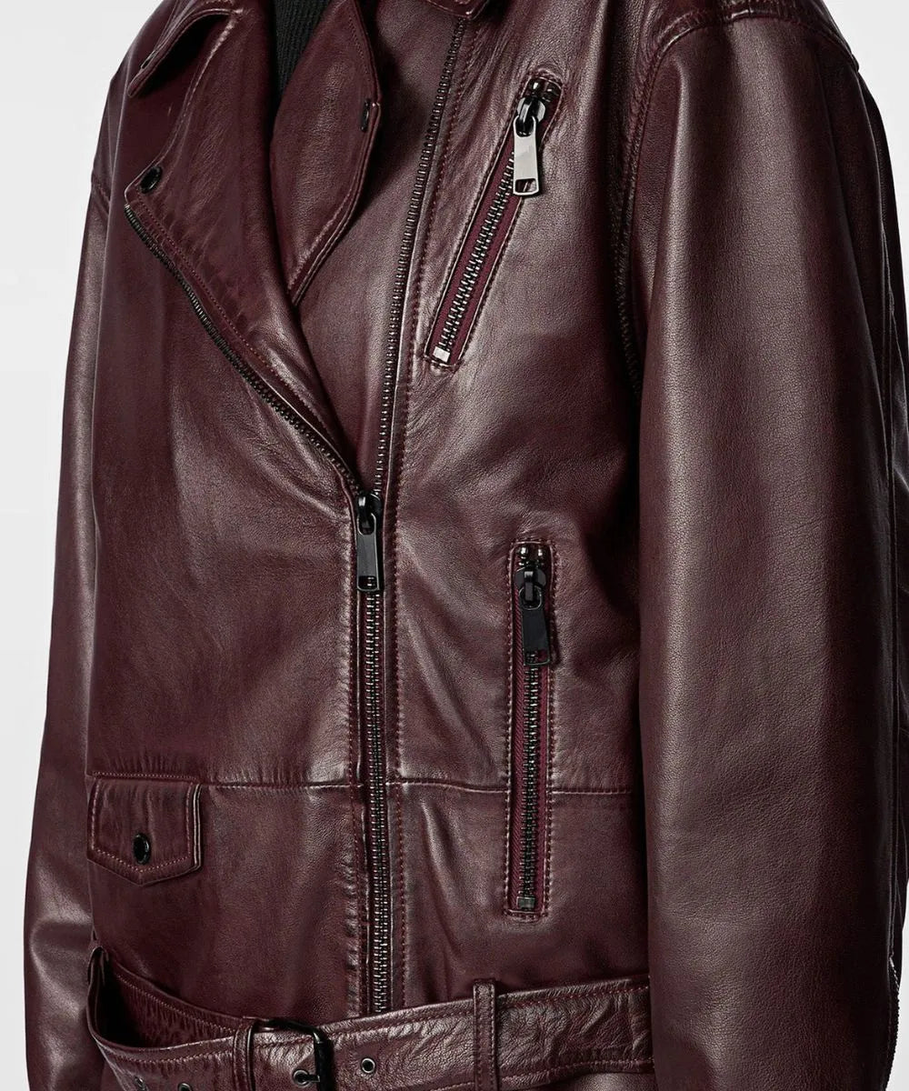 Women Kim Oversized Black Leather Motorcycle Jacket