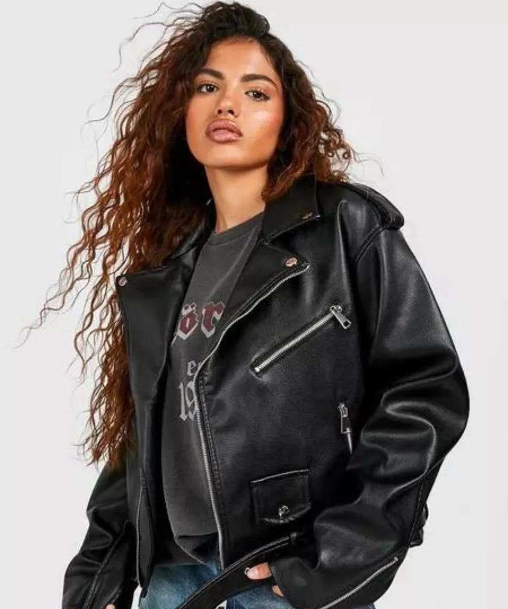 Women Oversized Biker Leather Jacket