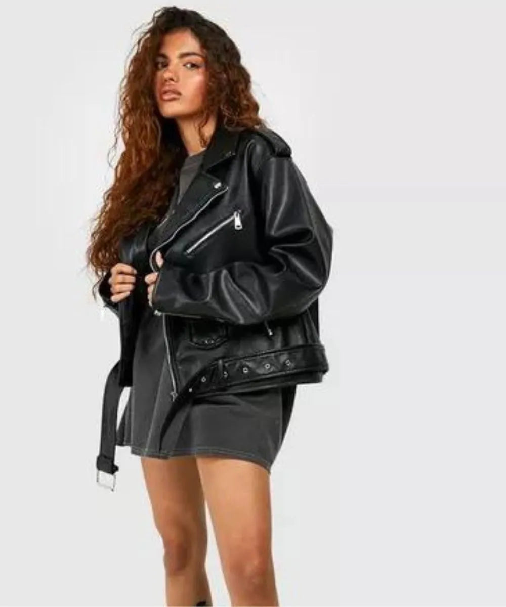 Women Oversized black leather Jacket