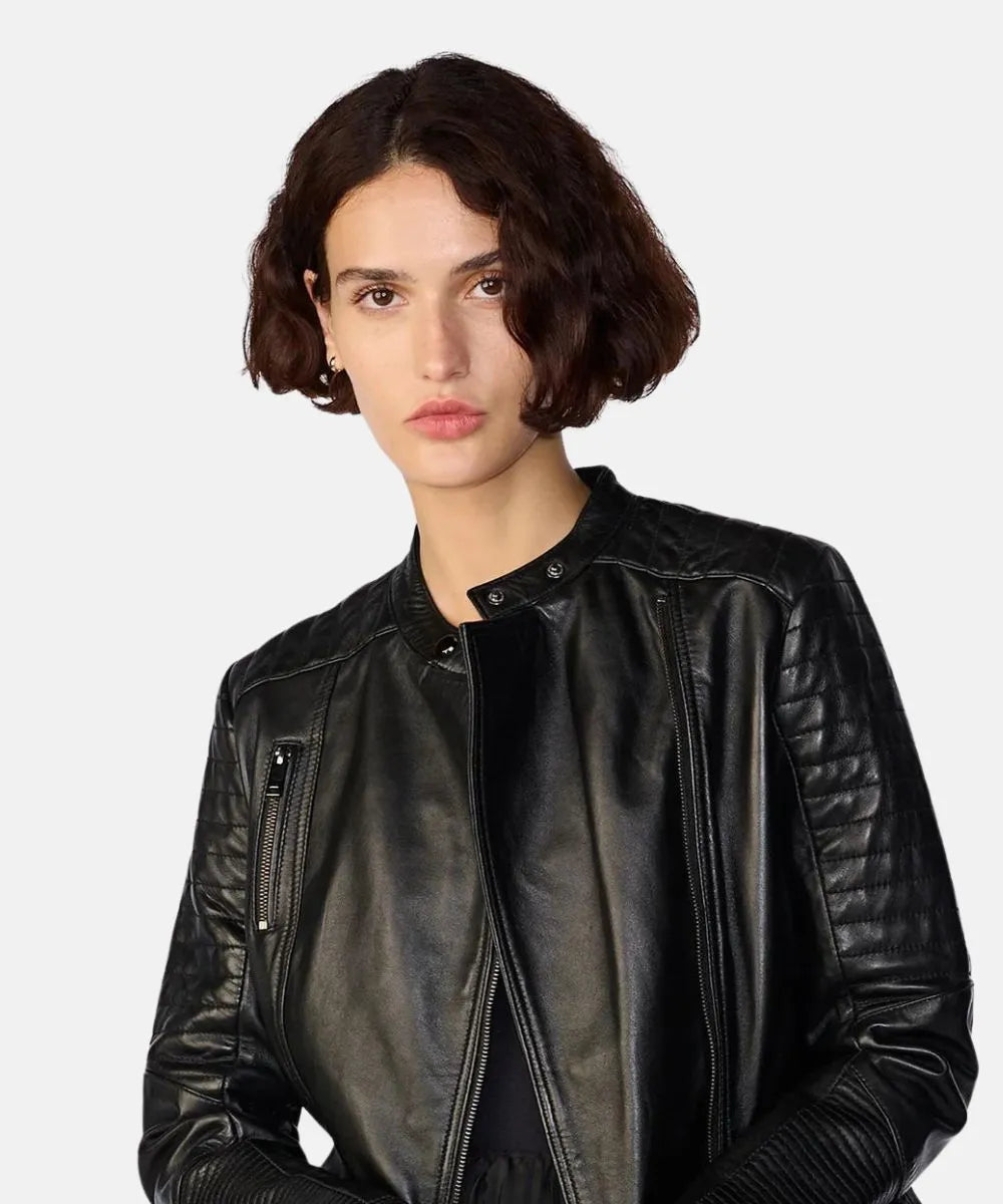 Women Quilted Black Leather Jacket