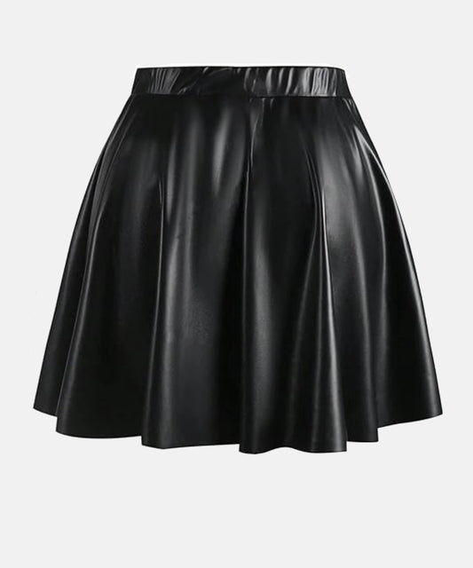 Women's Plus Size Pleated Leather Mini Skirt