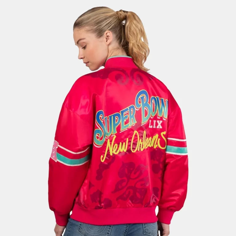 Women_sStarterRedSuperBowlLIXInterceptionFull-SnapVarsityJacket