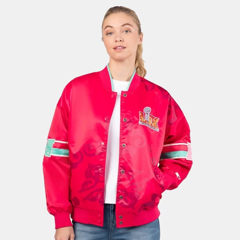 Women_sStarterRedSuperBowlLIXInterceptionVarsityJacket