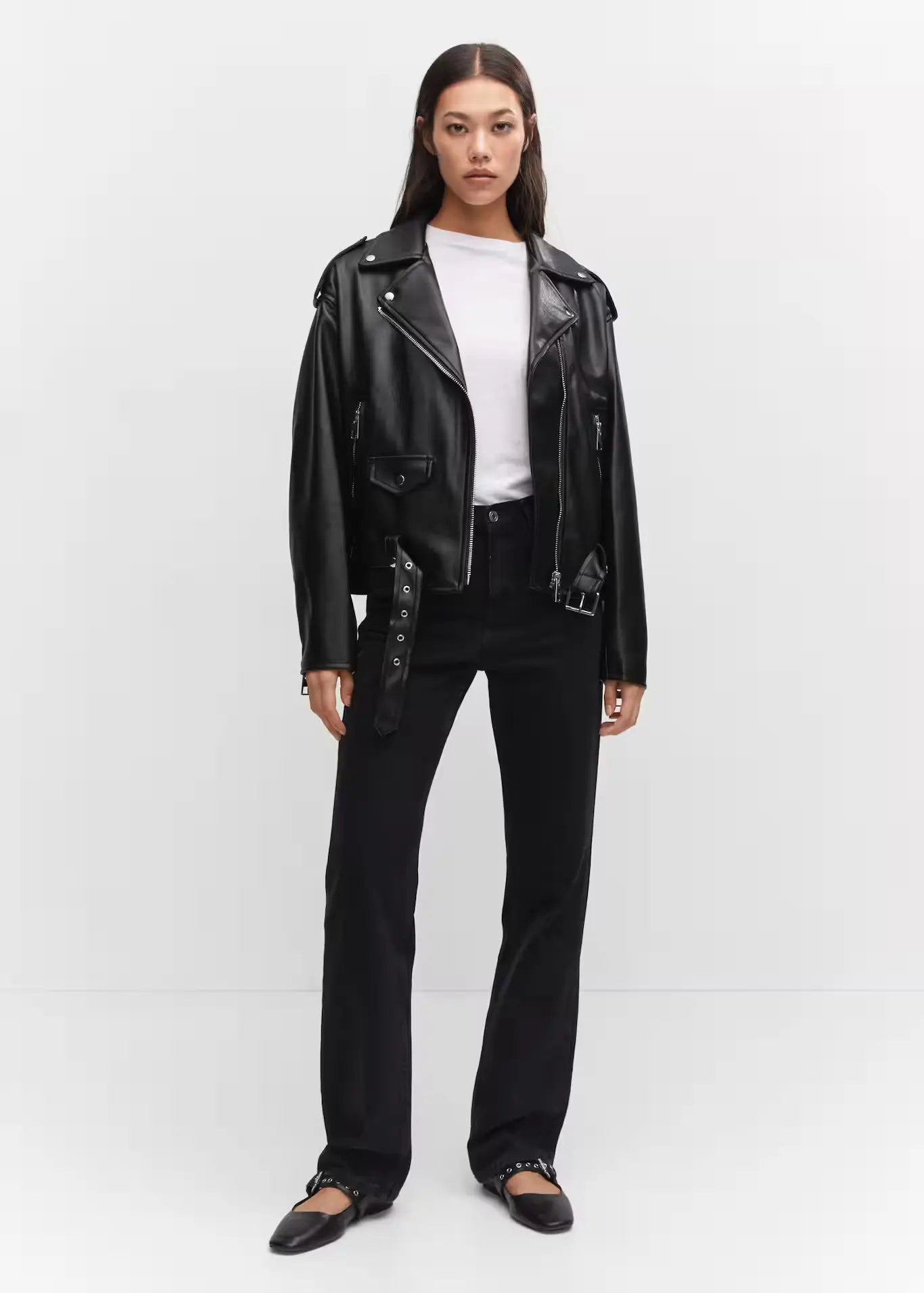 Women Vintage Cozy Oversized Leather Biker Jacket