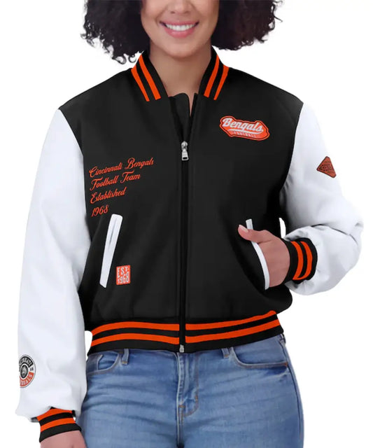 Women_sWEARbyErinAndrewsBlackWhiteCincinnatiBengalsVarsityFull-ZipJacket