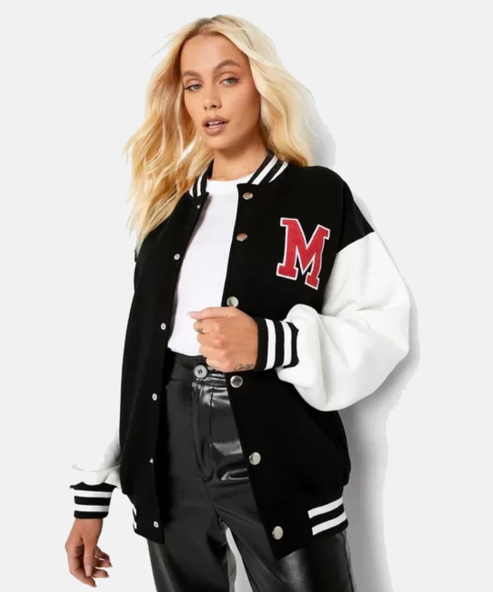 WomensMAColorBlockVarsityBomberJacket