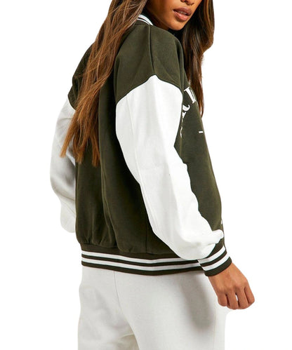 Womens Salt Lake Colour Block Varsity Bomber Green & White Jacket