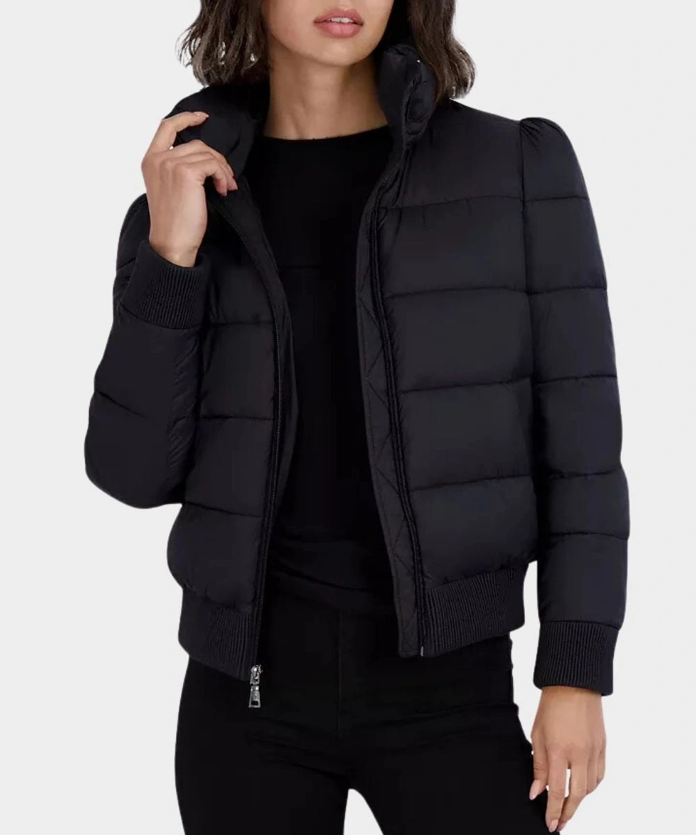 Womens Tahari Cole Quilted Puffer Jacket Black