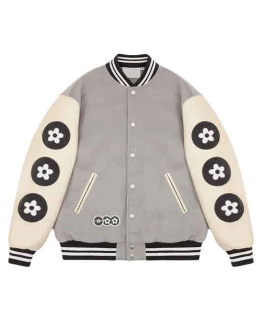 Womens Vandy x Pokemon Pikachu Flower Varsity Grey & White Jacket