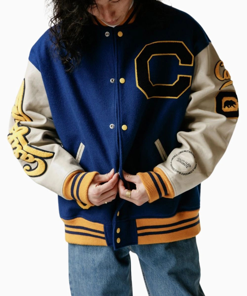 Womens Calvin Klein 205W39NYCUC Berkeley Varsity Bomber Jacket Blue/White
