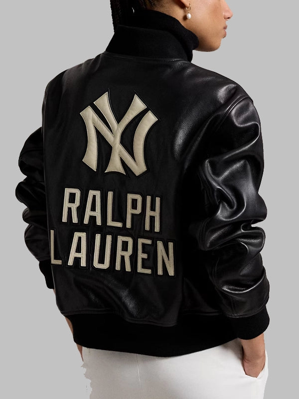 Yankees Polo Ralph Lauren Black Leather Bomber Jacket