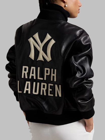 Yankees Polo Ralph Lauren Black Leather Bomber Jacket