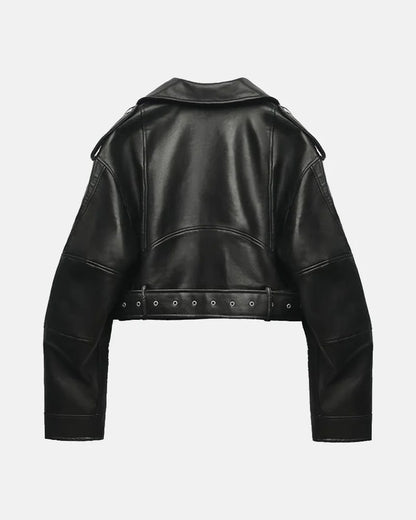 Zara Leather Effect Cropped Biker Jacket