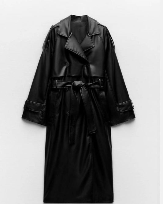 Zara Women Oversized Leather Trench Coat