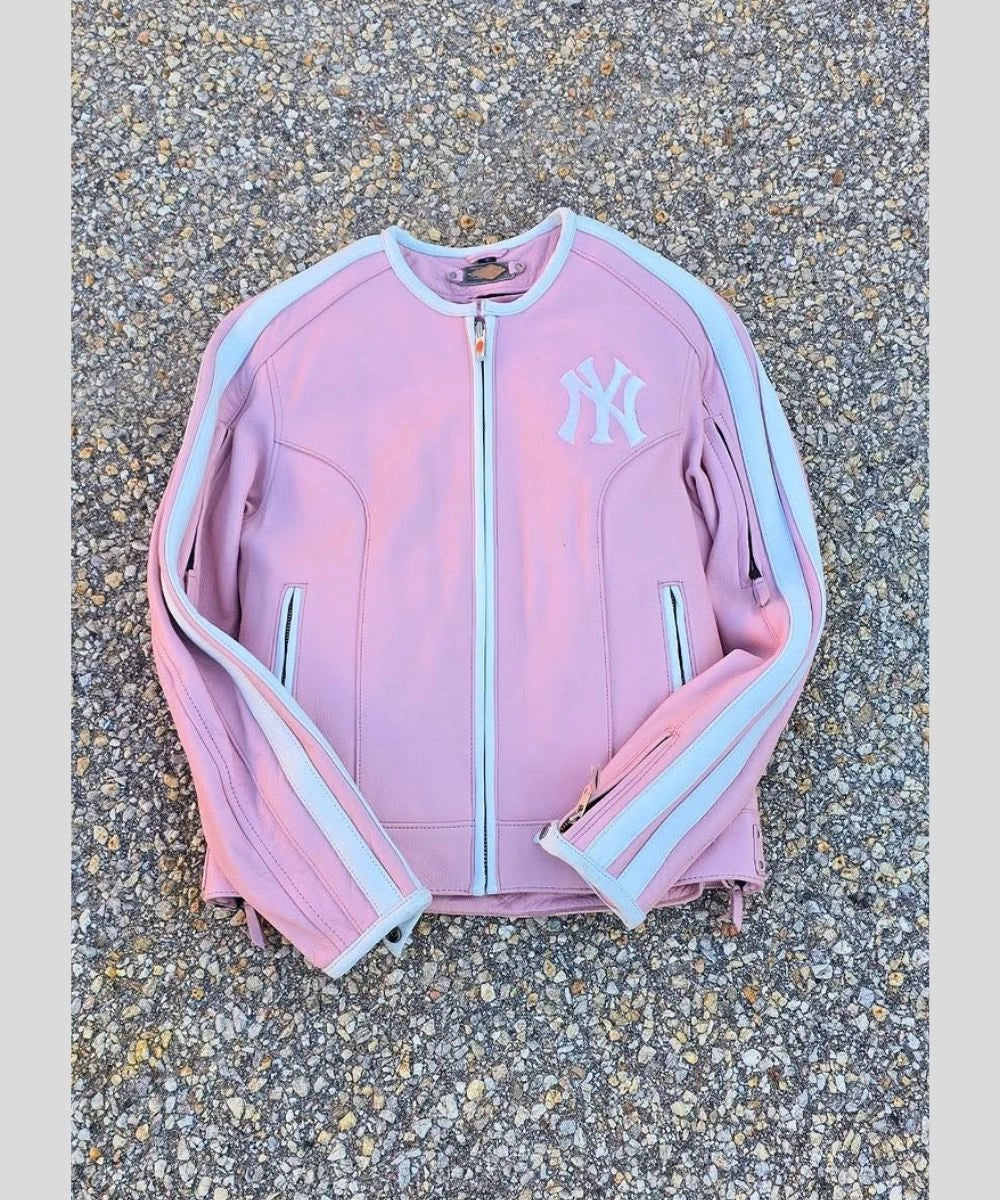 igalaseries Vintage Cropped Biker x NY Leather Jacket Pink