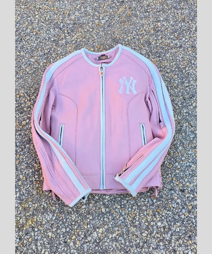 igalaseries Vintage Cropped Biker x NY Leather Jacket Pink
