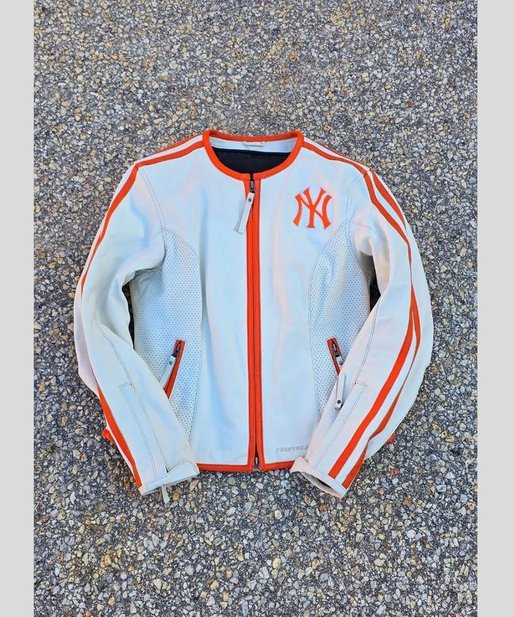igalaseries Vintage Cropped Biker x NY Leather Jacket White