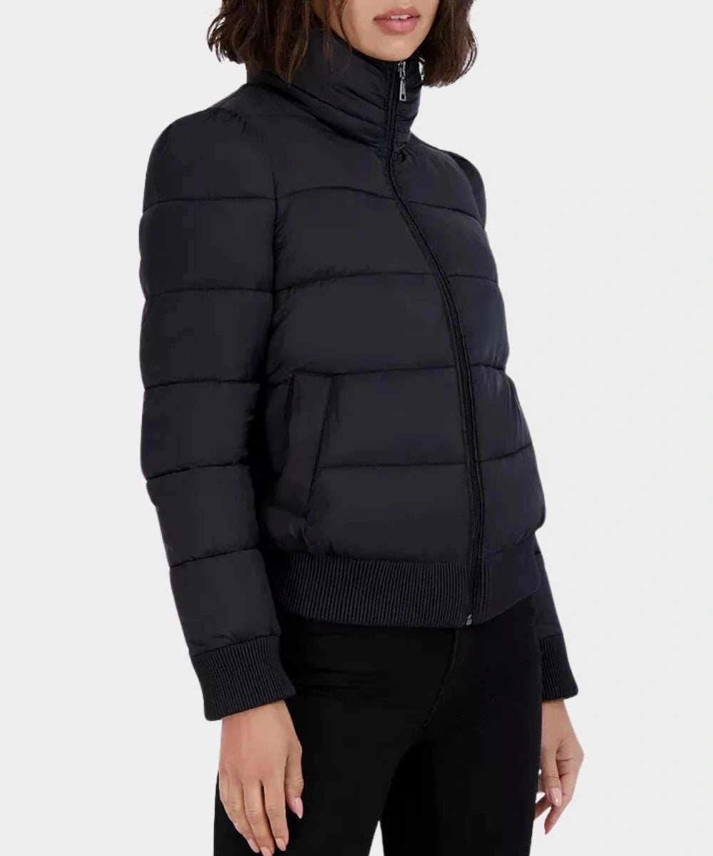 tahari women's cole quilted puffer Black jacket