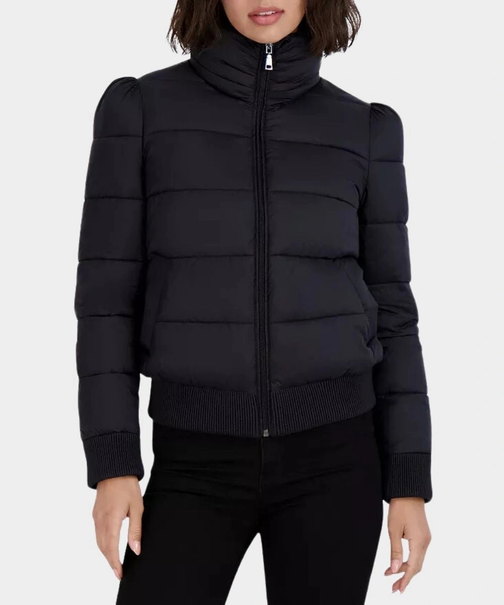 tahari women's cole quilted puffer jacket Black