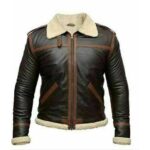 Men Aviator Fur Collar Brown Leather Jacket
