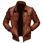 Men Distressed Brown Retro Leather Jacket