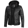Men Black Leather Motorcycle Jacket With Hood