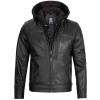 Men Black Leather Motorcycle Jacket With Hood