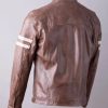 Men Brown Biker Leather Jacket with Cream Stripes