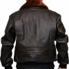 Men Brown Aviator Fur Collar Distressed Leather Jacket