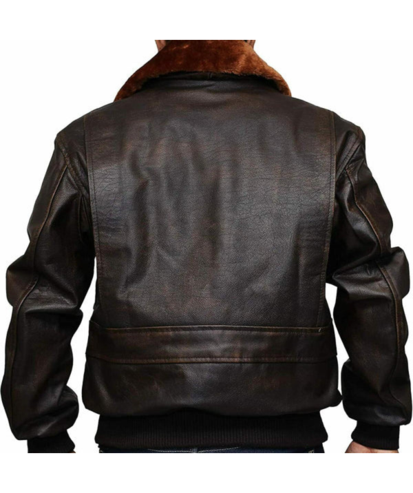 Men Brown Aviator Fur Collar Distressed Leather Jacket