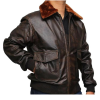Men Brown Aviator Fur Collar Distressed Leather Jacket