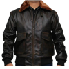 Men Brown Aviator Fur Collar Distressed Leather Jacket