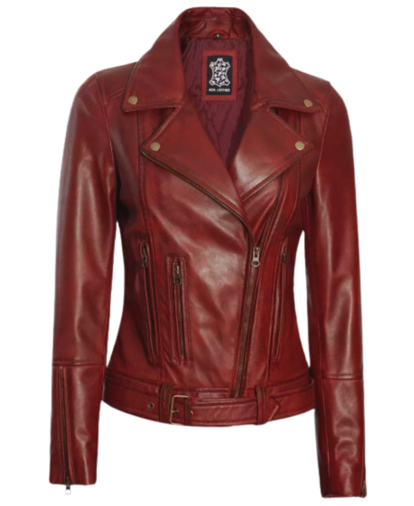 Women Maroon Biker Stylish LeatherJacket