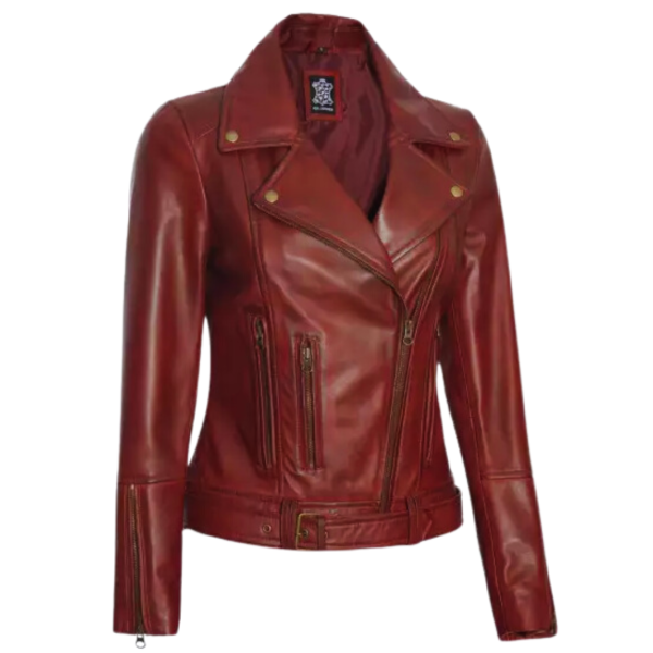 Women Maroon Biker Stylish LeatherJacket